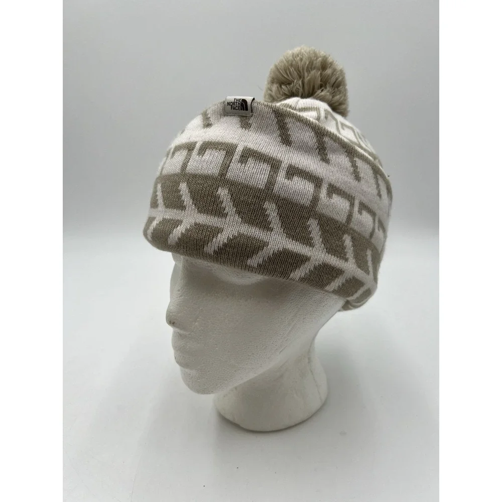 The North Face Ski Tuke Lined Pom Beanie Hat Flax Triangle Fair Isle OS